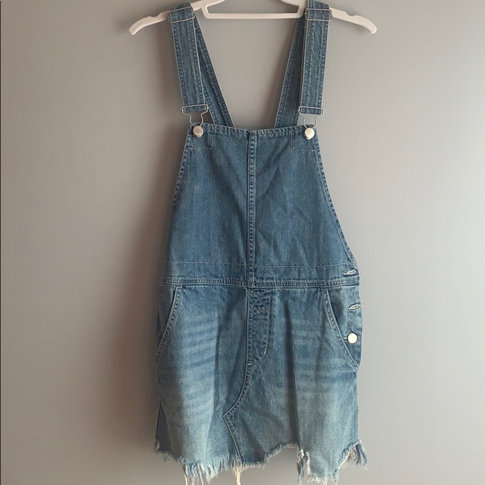 Free People Light Wash Denim Overall Dress